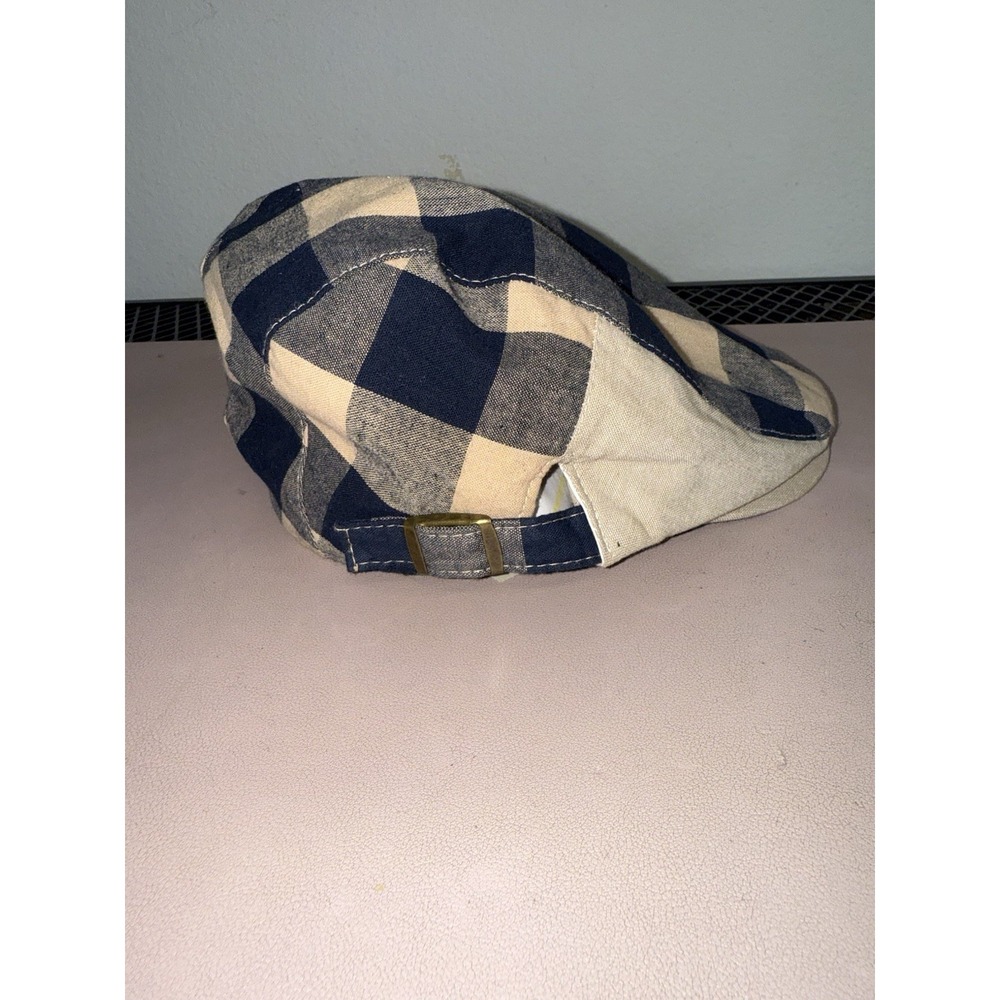 Blue Cream Plaid Newsboy Flat Cap Adjustable Cotton Ivy Driving Hat Unisex‎
